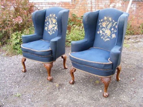 fig 1. A Beautifull pair Of Walnut wing armchairs.