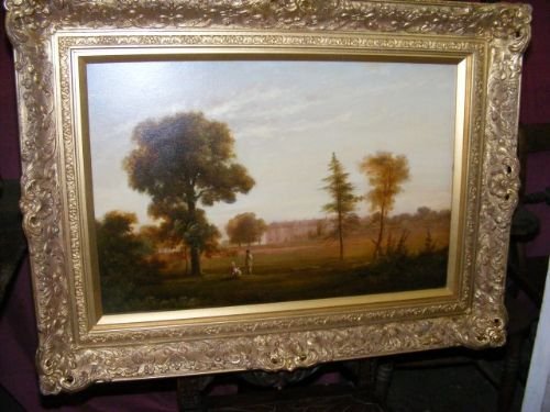 Edmund Gill 1820 - 1894 Country House and Two Figures.