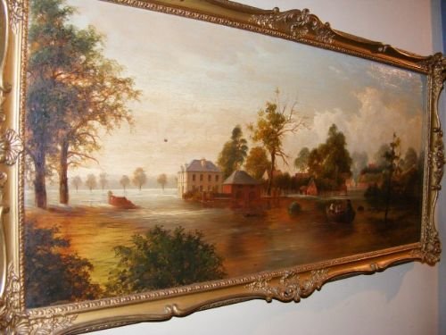 Superb Landscape Painting of Flooding of Wilford, Notts  by J L Bilbie