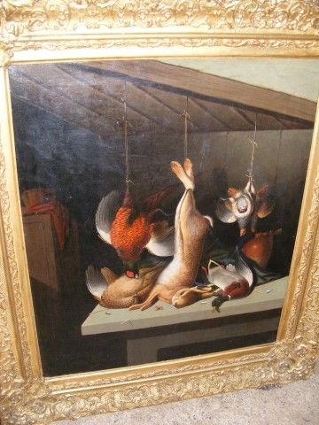 19th Century Oil on Canvas of Still Life with Game Birds and Hare
