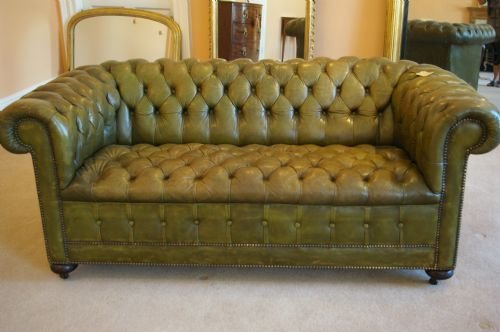 Green Leather Chesterfield Sofa 1920'S