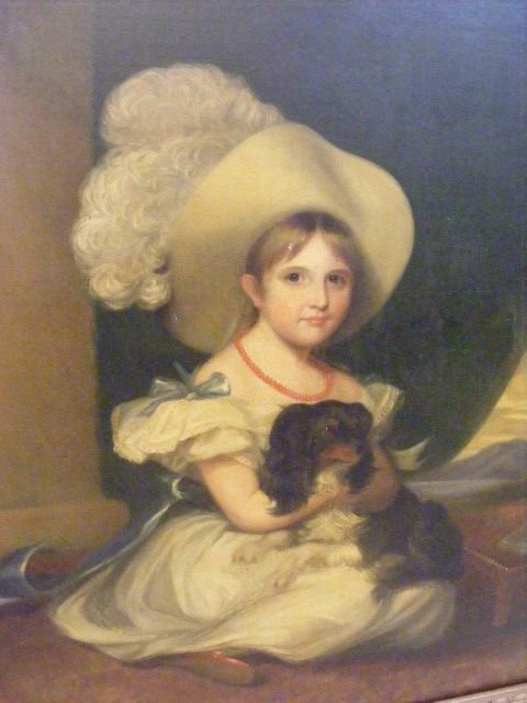 Lovely Mid 19th Century Portrait of Young Girl with King Charles Spaniel