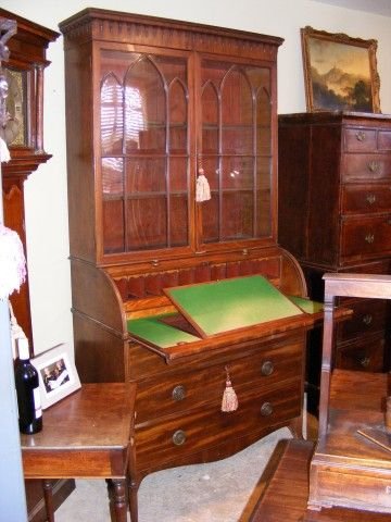 Superb Georgian Mahogany Roll Top Secretaire Bookcase