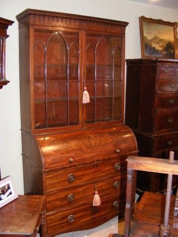 fig 1. Superb Georgian Mahogany Roll top Secretaire Bookcase