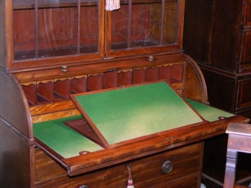 fig 2. Superb Georgian Mahogany Roll top Secretaire Bookcase
