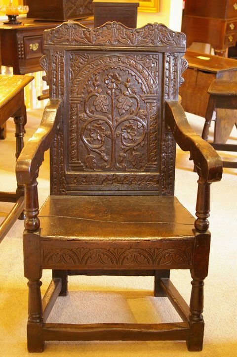 Late 17th Century Oak Carved Oak Wainscot Chair.
