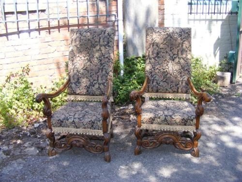 A Stunning Pair of 19th Century Walnut Framed Open Armchairs,