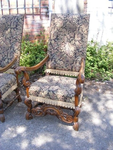 fig 1. A stunning pair of 19th century walnut framed open armchairs,