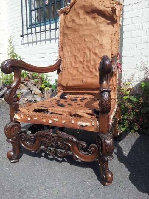 fig 1. A Suprerb pair of Walnut Framed hall arm chairs.