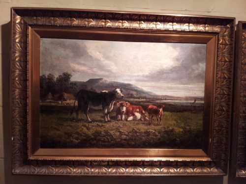 Superb and Impressive Pair 19th Century Oil Paintings of Cattle