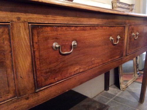 fig 1. Wonderful 18th Century Elm Serving Dresser Base with Burr Elm crossbanding