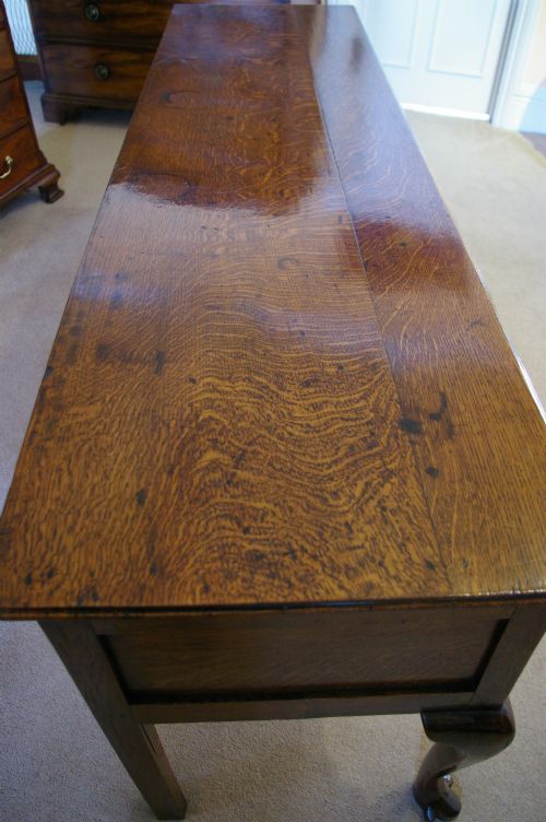 fig 1. Wonderful 18th Century Oak Dresser Base with cabriole legs and trifid feet.