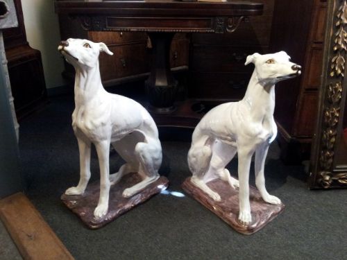 Wonderful Pair of Continental Faience Models of Greyhounds.