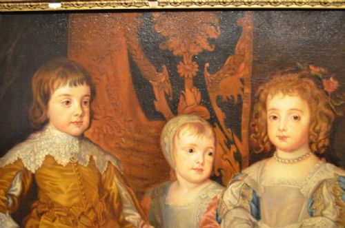 fig 2. Superb 19th Century Oil on canvas of The Three Children of King Charles I after Anthony Van Dyck