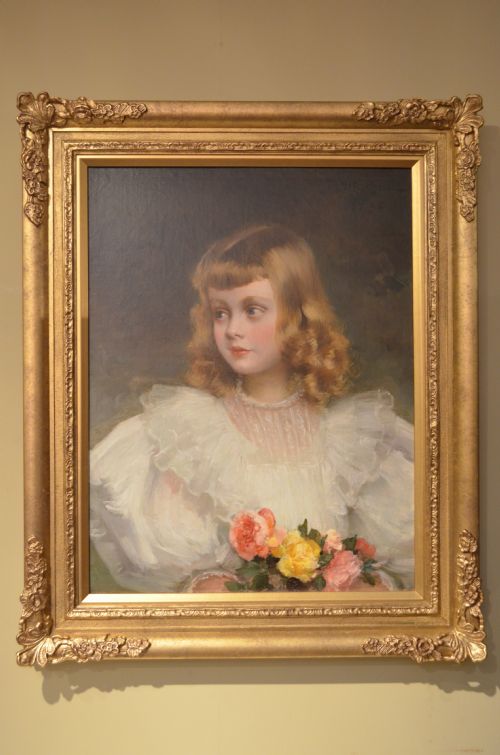 Beautiful 19th Century Oil on Canvas of a Portrait of a Young Girl with Flowers
