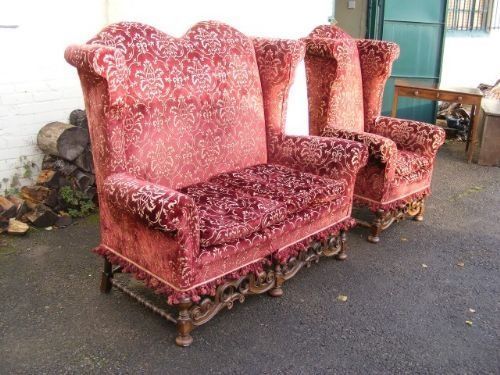 Superb William and Mary Style Suite of Settee and Wing Chair. C1900