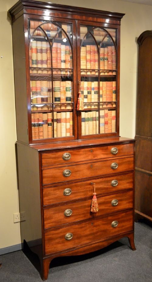 Good Georgian Astragal Glazed Secretaire Bookcase on Splayed Feet.