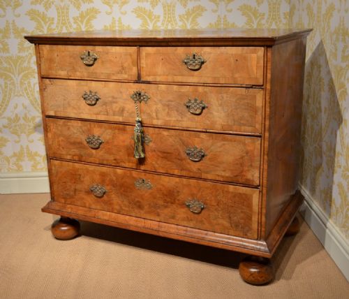 fig 1. Fabulous 18th Century crossbanded walnut chest with superb colour and patination.