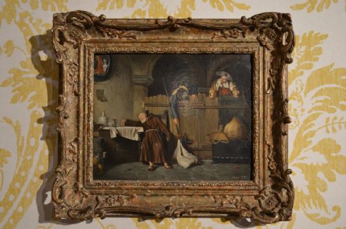 Very Small 19th Century Oil on Board Genre Scene of Cavaliers