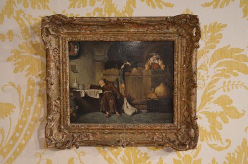 fig 1. Very Small 19th Century Oil on board Genre Scene of Cavaliers