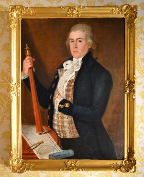 Fabulous 19th Century French School Portrait of a Sea Captain Holding a Telescope