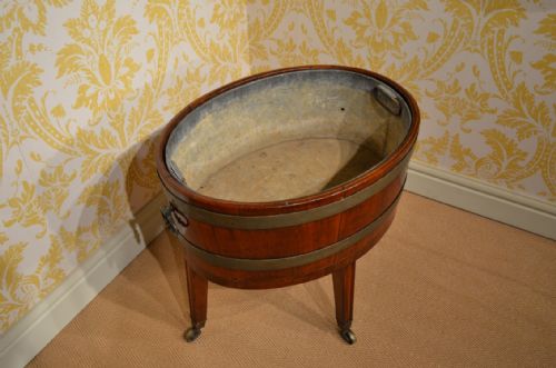 fig 1. Superb Georgian Mahogany and brass bound Wine Cooler on stand
