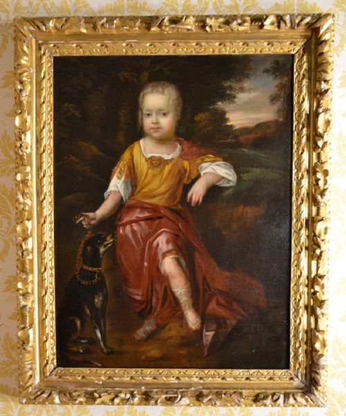Fabulous 17th Century Portrait of a Young Child with Dog.