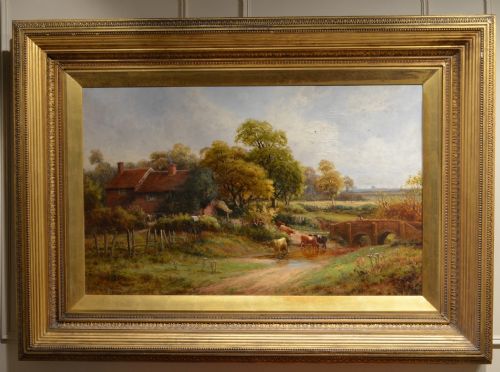 Beautiful Large 19th Century Oil on Canvas of Cattle Near a River. By Robert J Hammond