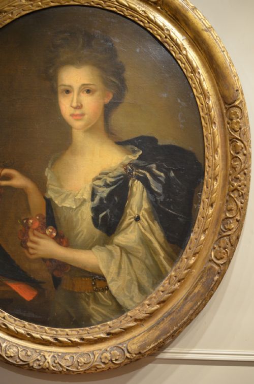 fig 2. 18th Century English School Oval Portrait of A Young Lady and a Parrot