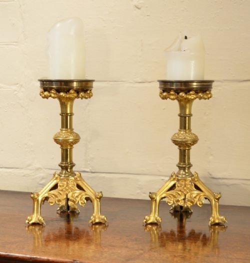 Pair Decorative Brass Candlesticks 1900'S