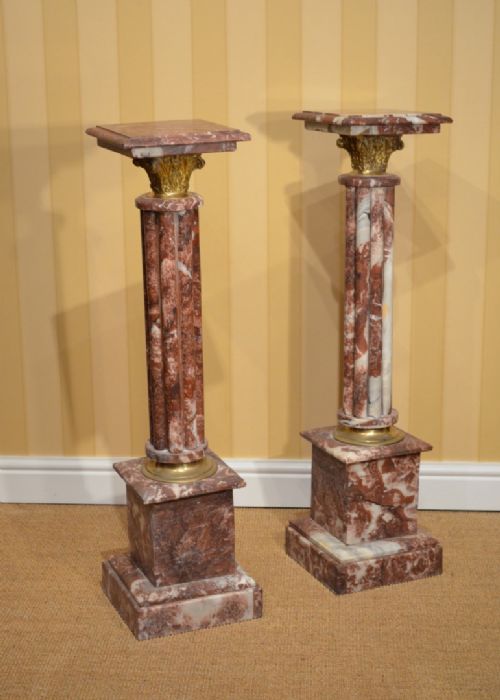Beautiful Pair of Decorative Early 20th Century French Rouge Marble and Gilt  Metal Mounted Torcheres/columns