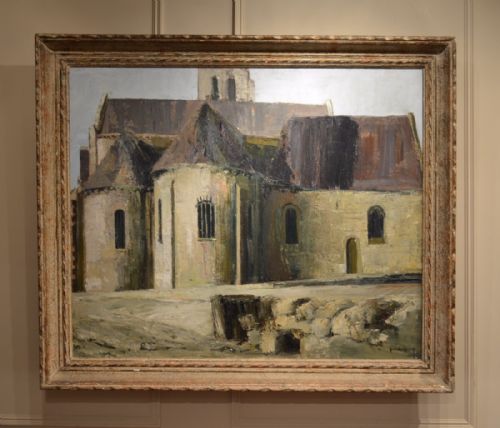 Beautiful Mid 20th Century Oil on Canvas 'L'eglise Langeais' by Bernard Kay