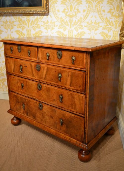 fig 1. Superb Early 18th Century Walnut Chest of two short over three long drawers.