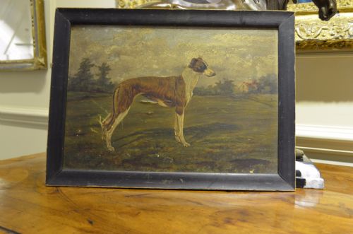 Fabulous 19th Century Oil on Board of a Greyhound