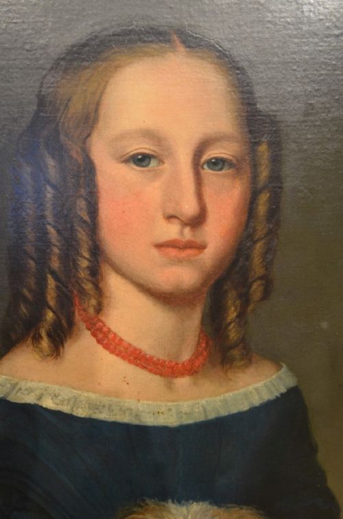 Fabulous 19th Century Portrait of a Young Girl and Her Dog