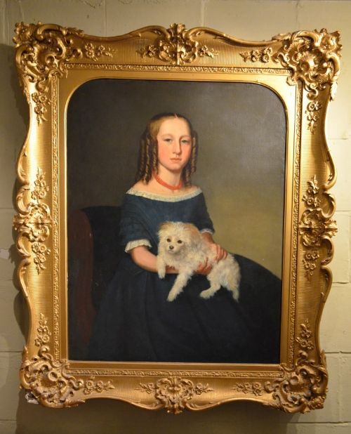 fig 1. Fabulous 19th Century Portrait of a young girl and her dog
