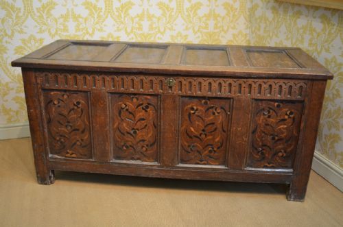 Rare 17th Century Oak Inlaid/marquetry Coffer