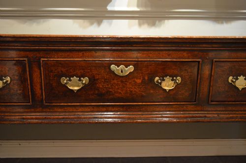 fig 1. Fabulous Early 18th Century 3 drawer Oak Dresser Base on turned legs
