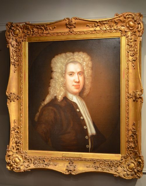 fig 1. Pair Of Early 18th Century Oil Portrait Paintings In Original Gilt Carved Frames.