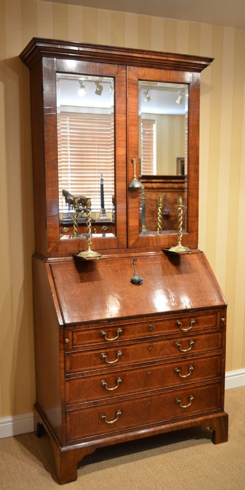 fig 1. Early 18th Century Walnut Mirrored Bureau Bookcase