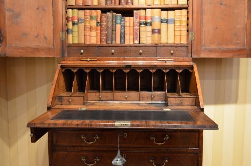fig 3. Early 18th Century Walnut Mirrored Bureau Bookcase