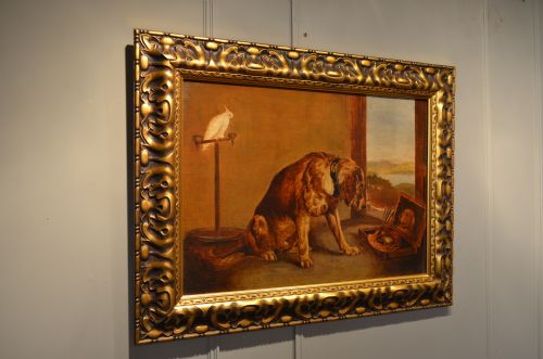 Fabulous 19th Century Oil on Canvas of a Dog Painting a Self Portrait