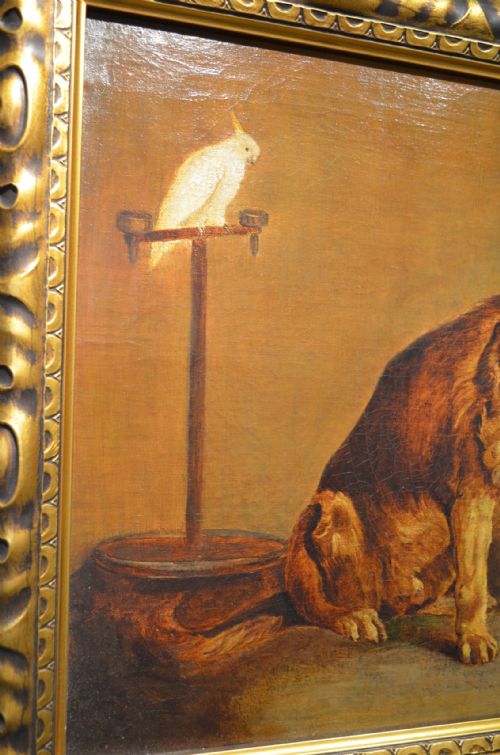 fig 1. Fabulous 19th Century Oil on canvas of a Dog painting a self portrait