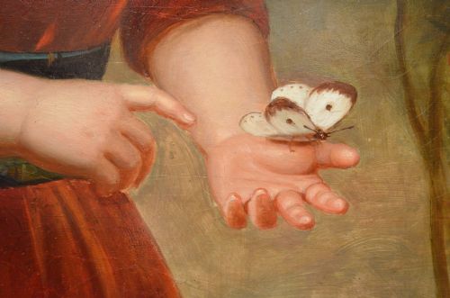 FABULOUS 19TH CENTURY OIL ON CANVAS PORTRAIT OF YOUNG BOY WITH A BUTTERFLY HENRY SCOTT 18041860 - ADDITIONAL PHOTO 20