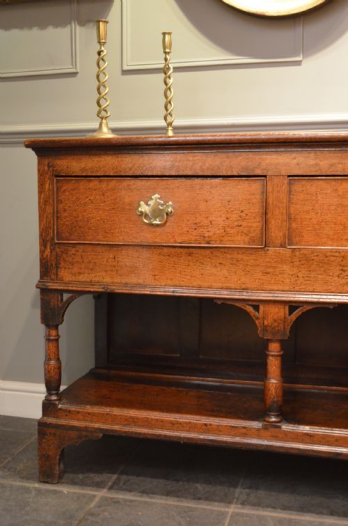 fig 1. Beautiful 18th Century Oak Potboard Dresser Base with baluster legs