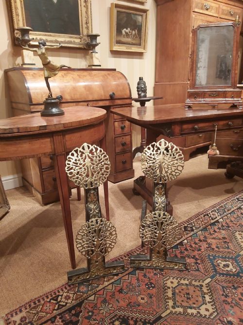 fig 1. Pair of Arts & Crafts Brass and Iron Fire Dogs