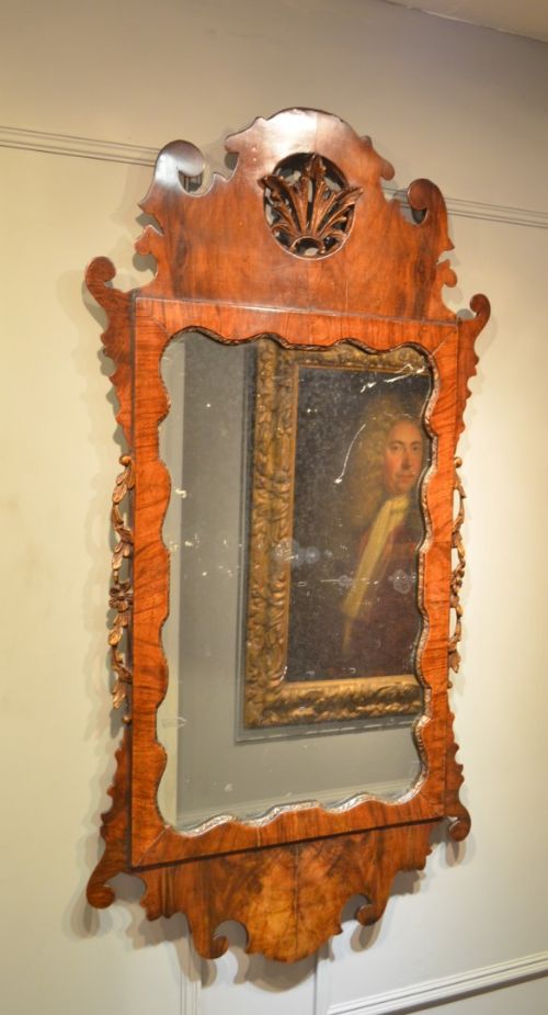 fig 1. PAIR OF WALNUT AND PARCEL GILT FRETWORK MIRROR'S. EARLY 19TH CENTURY.