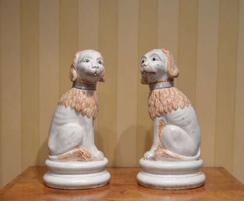 Wonderful Pair 19th Century French  Faience Lions