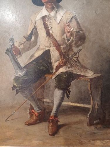 fig 1. 19th Century Oil painting on board by Hermann Ziebland of Cavalier