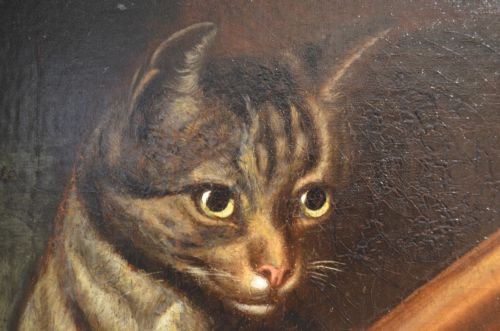 BEAUTIFUL 19THC OIL ON CANVAS OF CAT WITH FISH ATTRIBUTED TO HORATIO HENRY COULDERY - ADDITIONAL PHOTO 18